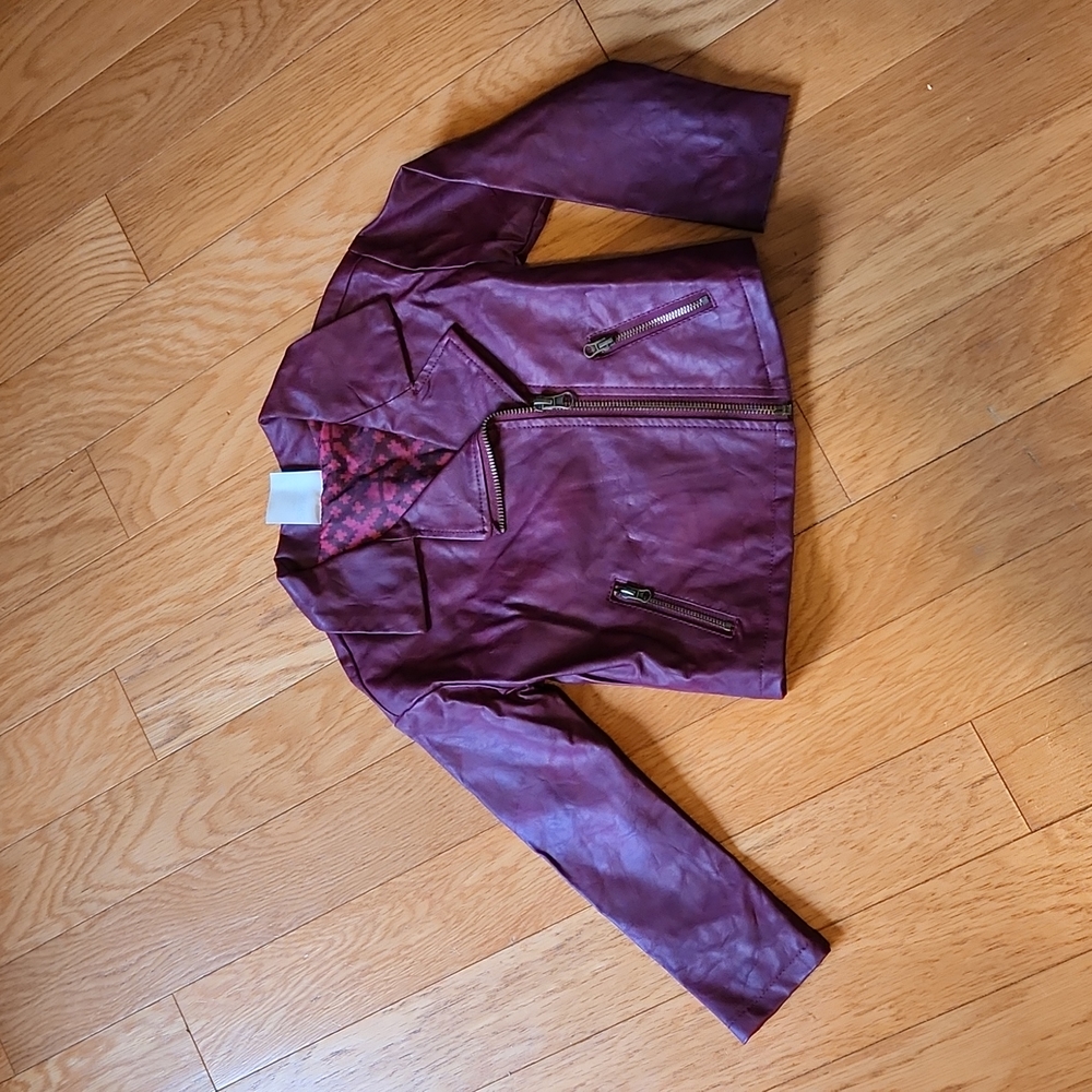 Maroon Faux Leather 3T Jacket